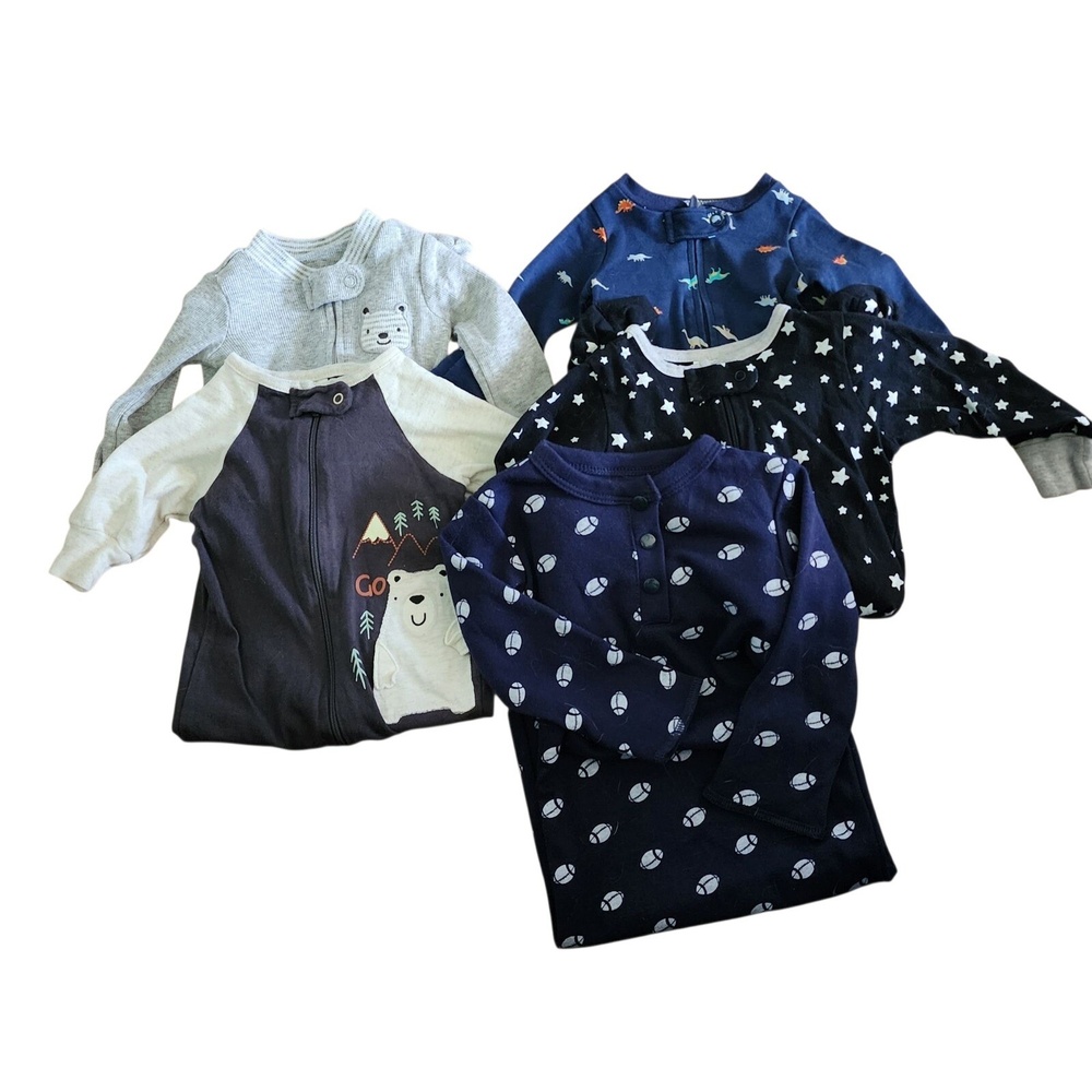 Carter's & Gerber Sleepers (5) Newborn NB 0-3M Baby Pajamas Zip Up Cotton